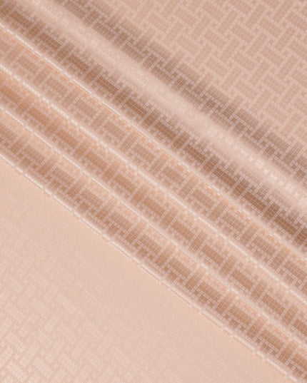 Peach Jacquard Pure Silk Satin Fabric with Geometric Checkered Design – 110 cm Width-D21400