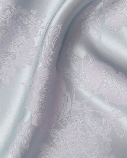 Silver Grey Jacquard Pure Silk Satin Fabric with Floral Design – 110 cm Width-D21402