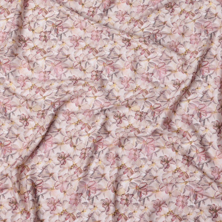 قماش ساتان قطني ناعم مطبوع عليه زهور وردية اللون – عرض 110 سم – D21404