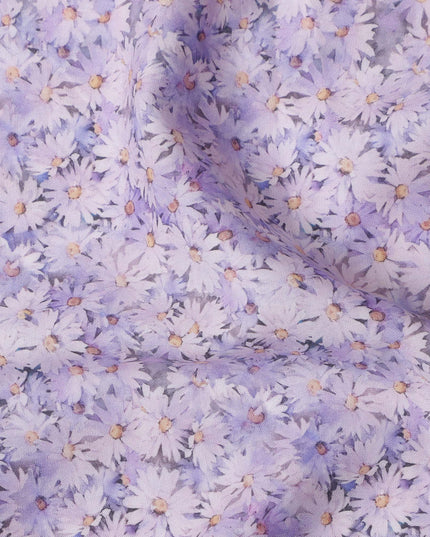 Lavender Daisy Cotton Satin Fabric printed – 110 cm Width-D21405