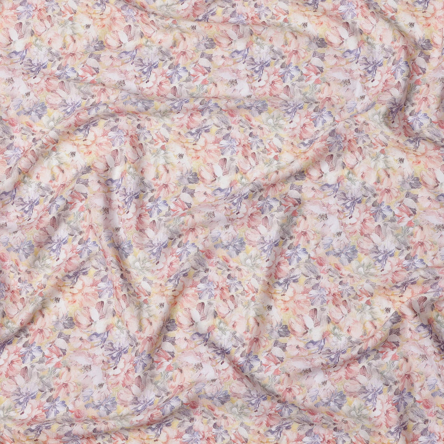 قماش ساتان قطني مطبوع عليه زهور بألوان الباستيل متعددة – عرض 110 سم – D21406
