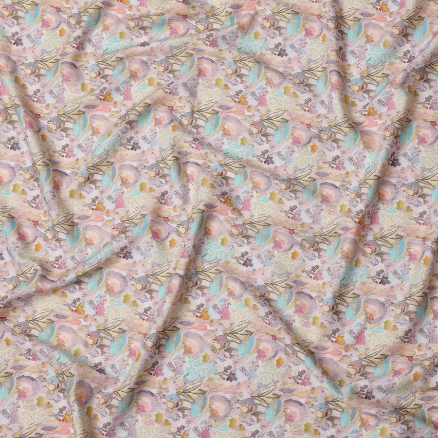 Pastel Multicolor Abstract Cotton Satin Fabric with Printed Design – 110 cm Width-D21407