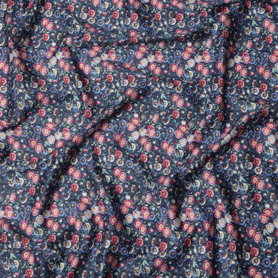 Navy Blue Floral Cotton Lawn Fabric with Printed Design – 110 cm Width-D21408