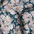 Dark Green Floral Cotton Lawn Fabric with Beige and Cream Blossoms – 110 cm Width-D21411