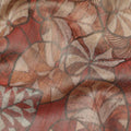 Rust Brown Floral and Leaf Print Viscose Tussar Fabric with Beige and Olive Accents, 110 Cms Width, Made in India-D24337