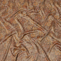 Walnut Brown Floral and Leaf Print Viscose Tussar Fabric with Beige and Terracotta Accents, 110 Cms Width, Made in India-D24338
