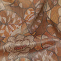 Walnut Brown Floral and Leaf Print Viscose Tussar Fabric with Beige and Terracotta Accents, 110 Cms Width, Made in India-D24338