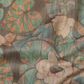 Olive Green Floral and Leaf Motif Viscose Tussar Fabric with Beige and Rust Accents, 110 Cms Width, Made in India-D24339