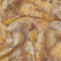 Golden Yellow Abstract Leaf Printed Viscose Tussar Fabric with Beige and Rust Highlights, 110 Cms Width, Made in India-D24340