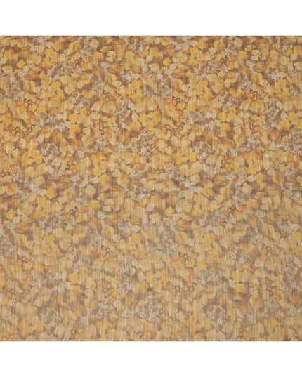 Golden Yellow Abstract Leaf Printed Viscose Tussar Fabric with Beige and Rust Highlights, 110 Cms Width, Made in India-D24340