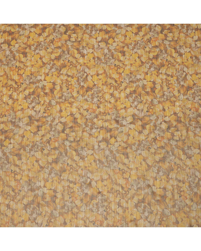 Golden Yellow Abstract Leaf Printed Viscose Tussar Fabric with Beige and Rust Highlights, 110 Cms Width, Made in India-D24340