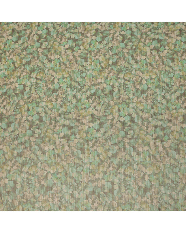 Mint Green Abstract Leaf Printed Viscose Tussar Fabric with Beige and Olive Accents, 110 Cms Width, Made in India-D24341