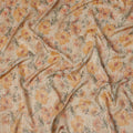 Beige Base Floral Printed Viscose Tussar Fabric with Orange and Green Tones, 110 Cms Width, Made in India-D24344