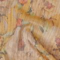 Mustard Yellow Base Floral Printed Viscose Tussar Fabric with Beige Blooms and Green Leaves, 110 Cms Width, Made in India-D24348