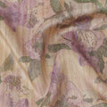 Beige Base Purple Floral Printed Viscose Tussar Fabric with Green Leaf Motifs, 110 Cms Width, Made in India-D24349