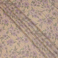 Beige Base Purple Floral Printed Viscose Tussar Fabric with Green Leaf Motifs, 110 Cms Width, Made in India-D24349