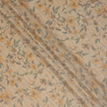 Beige Base Yellow Floral Printed Viscose Tussar Fabric with Striped Texture, 110 Cms Width, Made in India-D24351