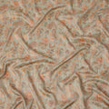 Dusty Sage Green Base with Orange Paisley Floral Printed Viscose Tussar Fabric with Subtle Vertical Stripes, 110 Cms Width, Made in India-D24355