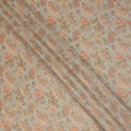 Dusty Sage Green Base with Orange Paisley Floral Printed Viscose Tussar Fabric with Subtle Vertical Stripes, 110 Cms Width, Made in India-D24355
