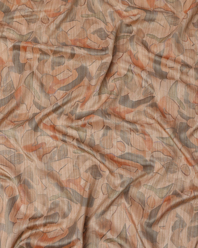 Peach Base Abstract Multi-Colored Artistic Printed Viscose Tussar Fabric with Vertical Self Stripes, 110 Cms Width, Made in India-D24357