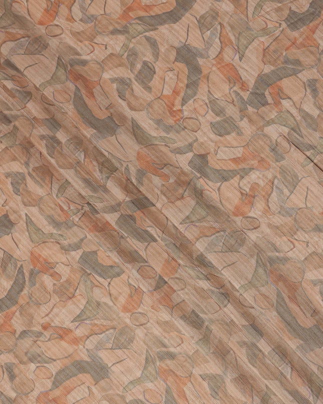 Peach Base Abstract Multi-Colored Artistic Printed Viscose Tussar Fabric with Vertical Self Stripes, 110 Cms Width, Made in India-D24357