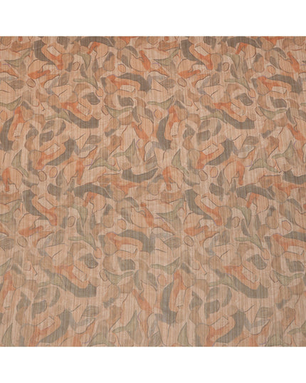 Peach Base Abstract Multi-Colored Artistic Printed Viscose Tussar Fabric with Vertical Self Stripes, 110 Cms Width, Made in India-D24357