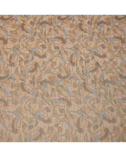 Beige Base Abstract Blue Olive Multi-Colored Artistic Printed Viscose Tussar Fabric with Self Textured Stripes, 110 Cms Width, Made in India-D24358