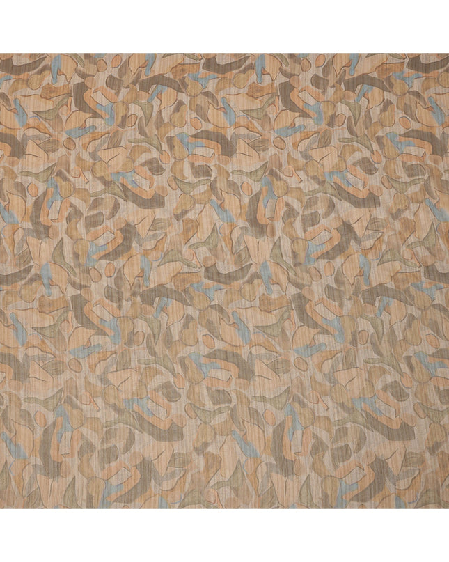 Beige Base Abstract Blue Olive Multi-Colored Artistic Printed Viscose Tussar Fabric with Self Textured Stripes, 110 Cms Width, Made in India-D24358