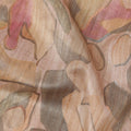 Blush Beige Base Abstract Pink Olive and Charcoal Printed Artistic Viscose Tussar Fabric with Subtle Self Stripes, 110 Cms Width, Made in India-D24359