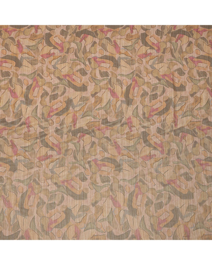 Blush Beige Base Abstract Pink Olive and Charcoal Printed Artistic Viscose Tussar Fabric with Subtle Self Stripes, 110 Cms Width, Made in India-D24359