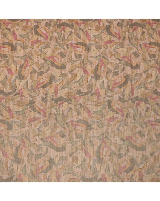 Blush Beige Base Abstract Pink Olive and Charcoal Printed Artistic Viscose Tussar Fabric with Subtle Self Stripes, 110 Cms Width, Made in India-D24359