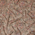 Warm Brown Base Multicolor Faded Floral Printed Viscose Tussar Fabric with Textured Self Stripes, 110 Cms Width, Made in India-D24360
