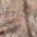 Warm Brown Base Multicolor Faded Floral Printed Viscose Tussar Fabric with Textured Self Stripes, 110 Cms Width, Made in India-D24360