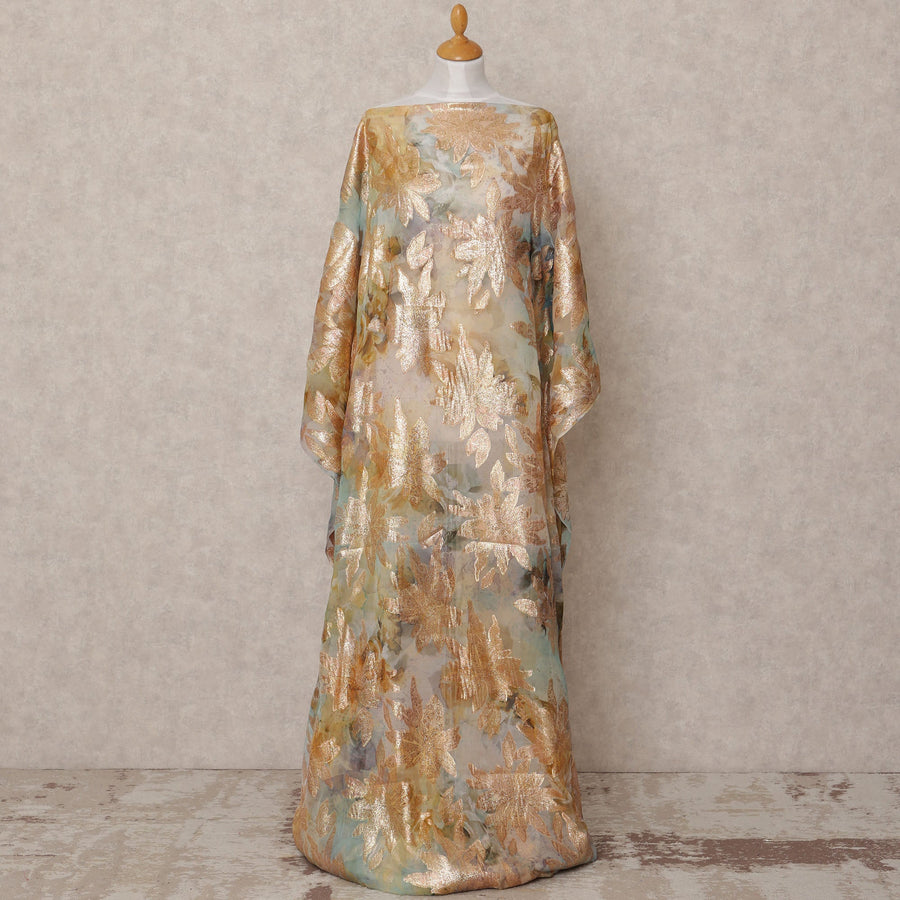 Multi-Color Metallic Lurex Floral Somali Silk Chiffon Dirac Fabric – 3.5 Meters, Width 140 cm, Made in South Korea-D24758