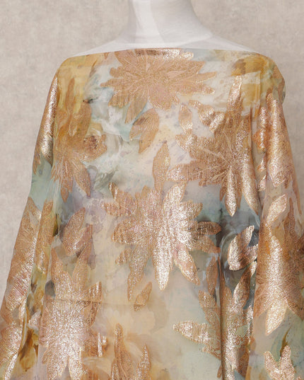 Multi-Color Metallic Lurex Floral Somali Silk Chiffon Dirac Fabric – 3.5 Meters, Width 140 cm, Made in South Korea-D24758