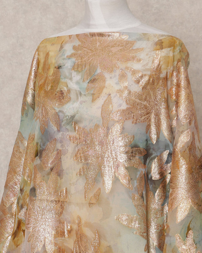 Multi-Color Metallic Lurex Floral Somali Silk Chiffon Dirac Fabric – 3.5 Meters, Width 140 cm, Made in South Korea-D24758