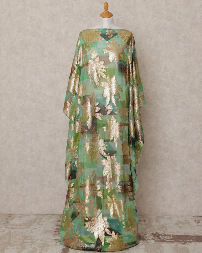 Green Metallic Lurex Somali Silk Chiffon Dirac Fabric – 3.5 Meters, Width 140 cm, Made in South Korea-D24763