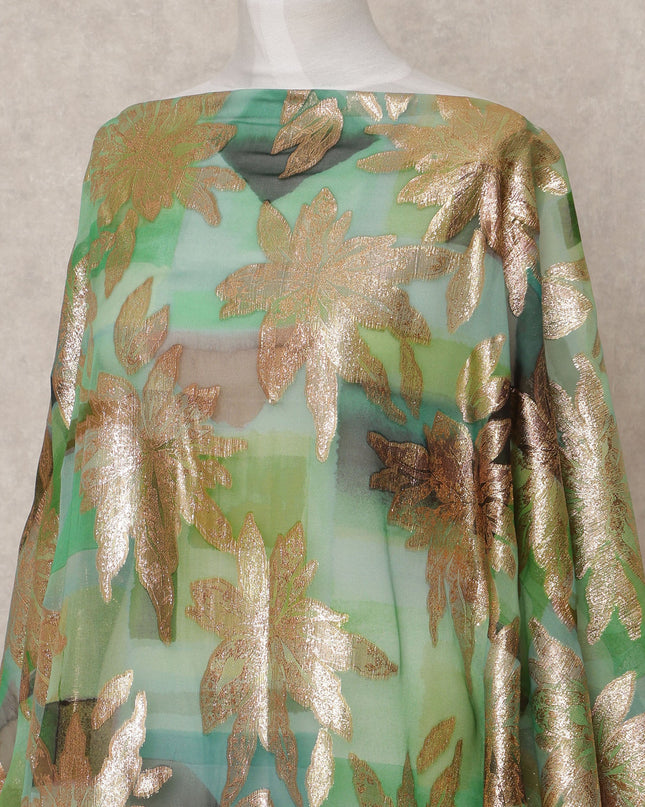 Green Metallic Lurex Somali Silk Chiffon Dirac Fabric – 3.5 Meters, Width 140 cm, Made in South Korea-D24763