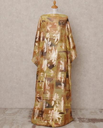 Golden Brown Floral Metallic Lurex Somali Silk Chiffon Dirac Fabric – 3.5 Meters, Width 140 cm, Made in South Korea-D24766