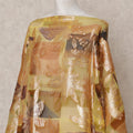 Golden Brown Floral Metallic Lurex Somali Silk Chiffon Dirac Fabric – 3.5 Meters, Width 140 cm, Made in South Korea-D24766