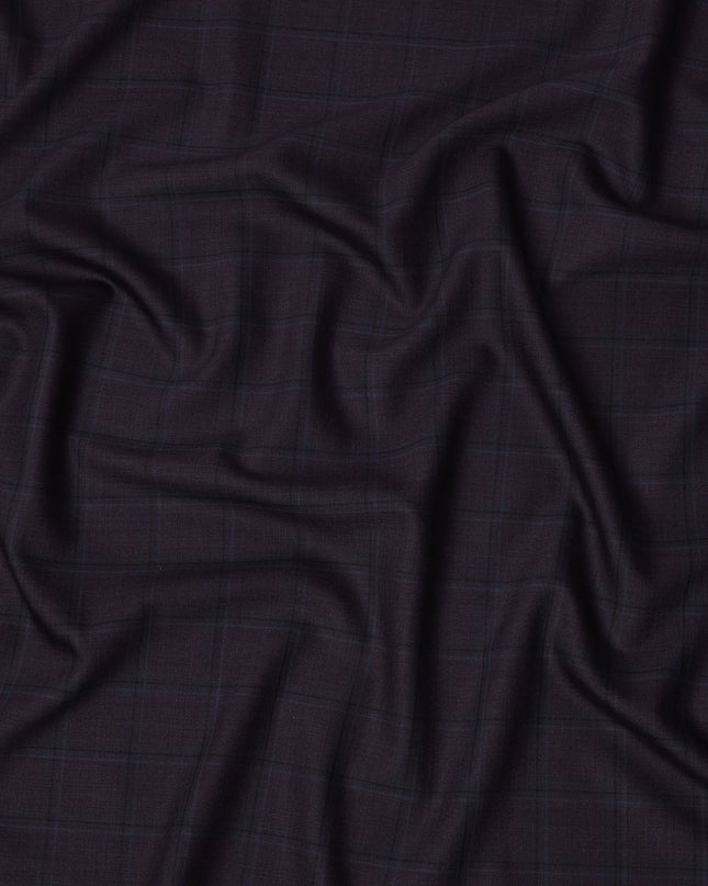 Dark Purple Check Premium Super 130's All Wool Suiting Fabric 150 Cms Width 4.0 Mtrs Italy-D24955 Regal Fabrics