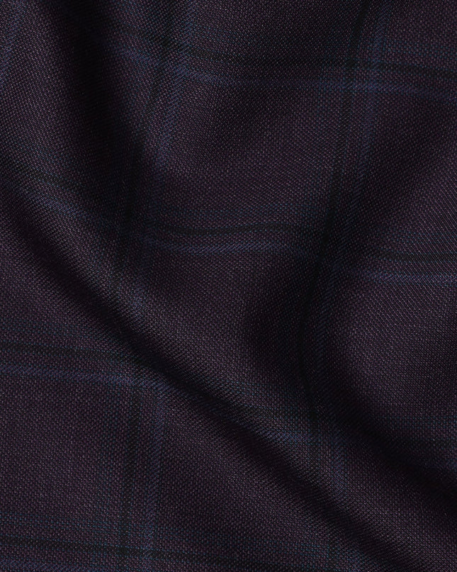 Dark Purple Check Premium Super 130's All Wool Suiting Fabric 150 Cms Width 4.0 Mtrs Italy-D24955 Regal Fabrics