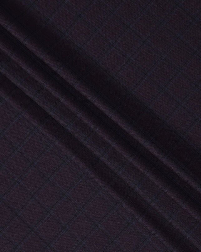 Dark Purple Check Premium Super 130's All Wool Suiting Fabric 150 Cms Width 4.0 Mtrs Italy-D24955 Regal Fabrics