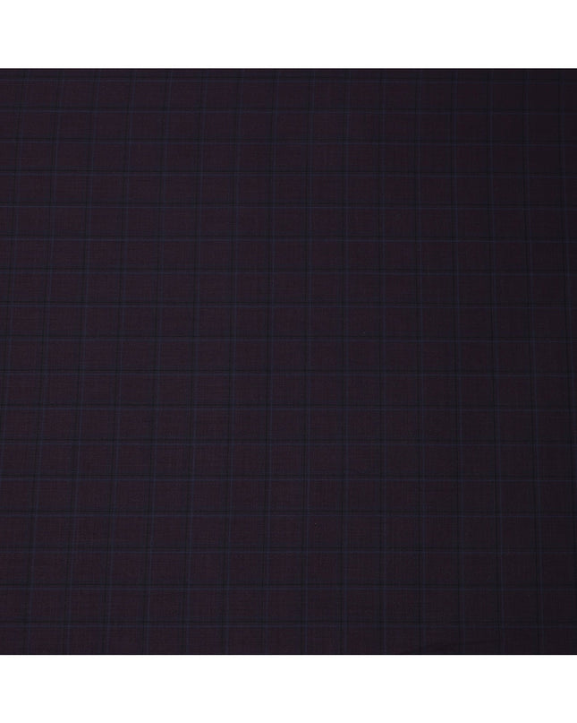 Dark Purple Check Premium Super 130's All Wool Suiting Fabric 150 Cms Width 4.0 Mtrs Italy-D24955 Regal Fabrics