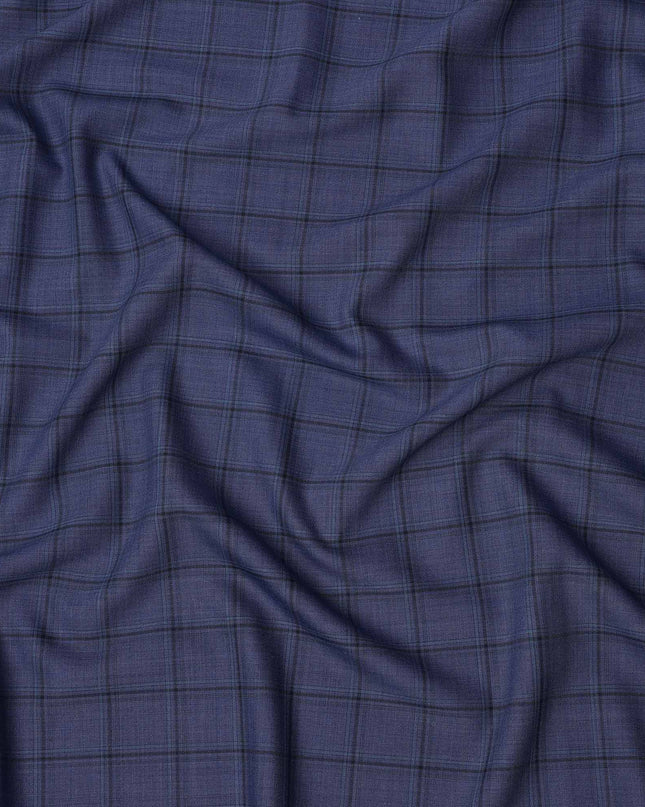 Royal Blue Check Premium Super 130's All Wool Suiting Fabric 150 Cms Width 3.5 Mtrs Italy-D24956 Regal Fabrics