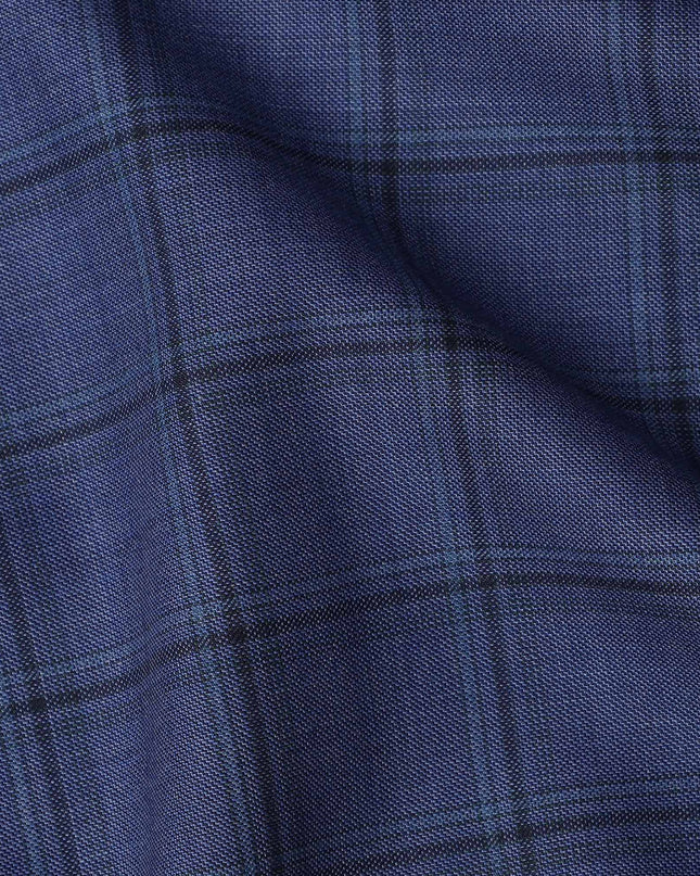 Royal Blue Check Premium Super 130's All Wool Suiting Fabric 150 Cms Width 3.5 Mtrs Italy-D24956 Regal Fabrics