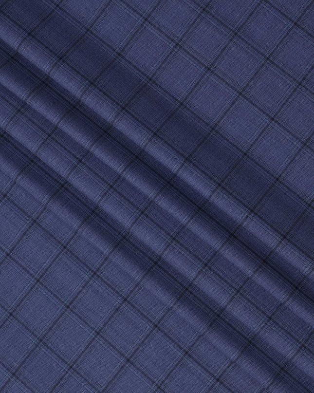 Royal Blue Check Premium Super 130's All Wool Suiting Fabric 150 Cms Width 3.5 Mtrs Italy-D24956 Regal Fabrics