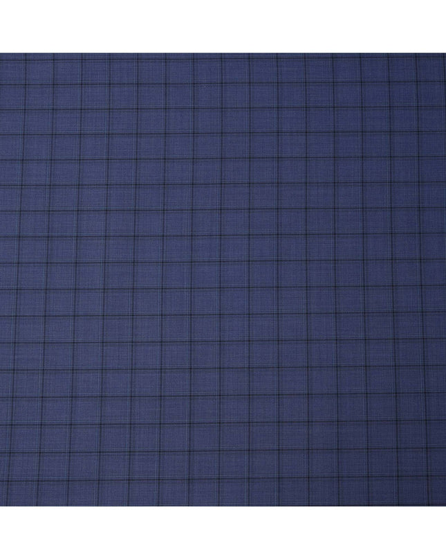 Royal Blue Check Premium Super 130's All Wool Suiting Fabric 150 Cms Width 3.5 Mtrs Italy-D24956 Regal Fabrics