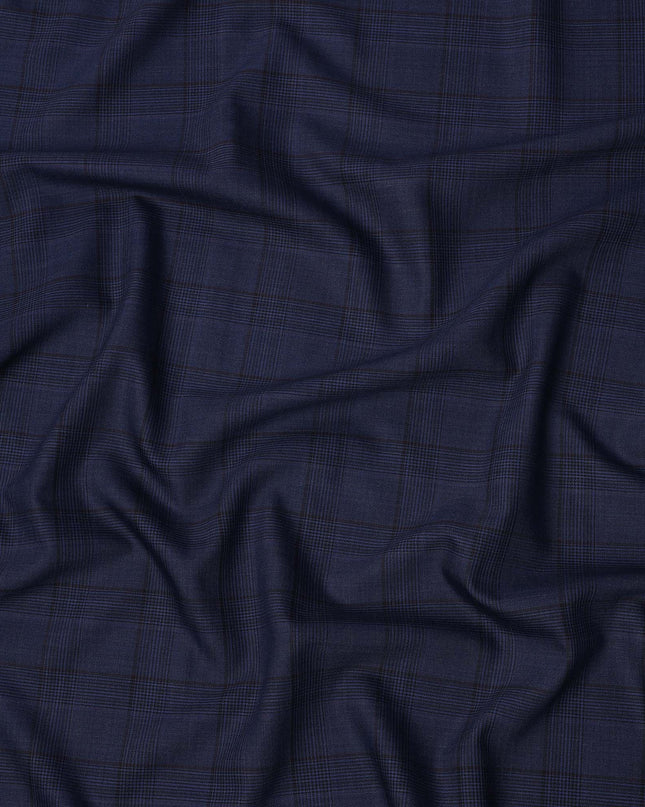 Navy Blue Check Premium Super 130's All Wool Suiting Fabric 150 Cms Width 4.0 Mtrs Italy-D24957 Regal Fabrics