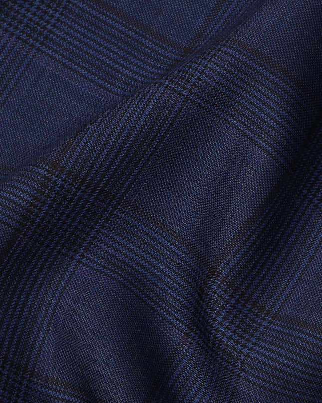Navy Blue Check Premium Super 130's All Wool Suiting Fabric 150 Cms Width 4.0 Mtrs Italy-D24957 Regal Fabrics